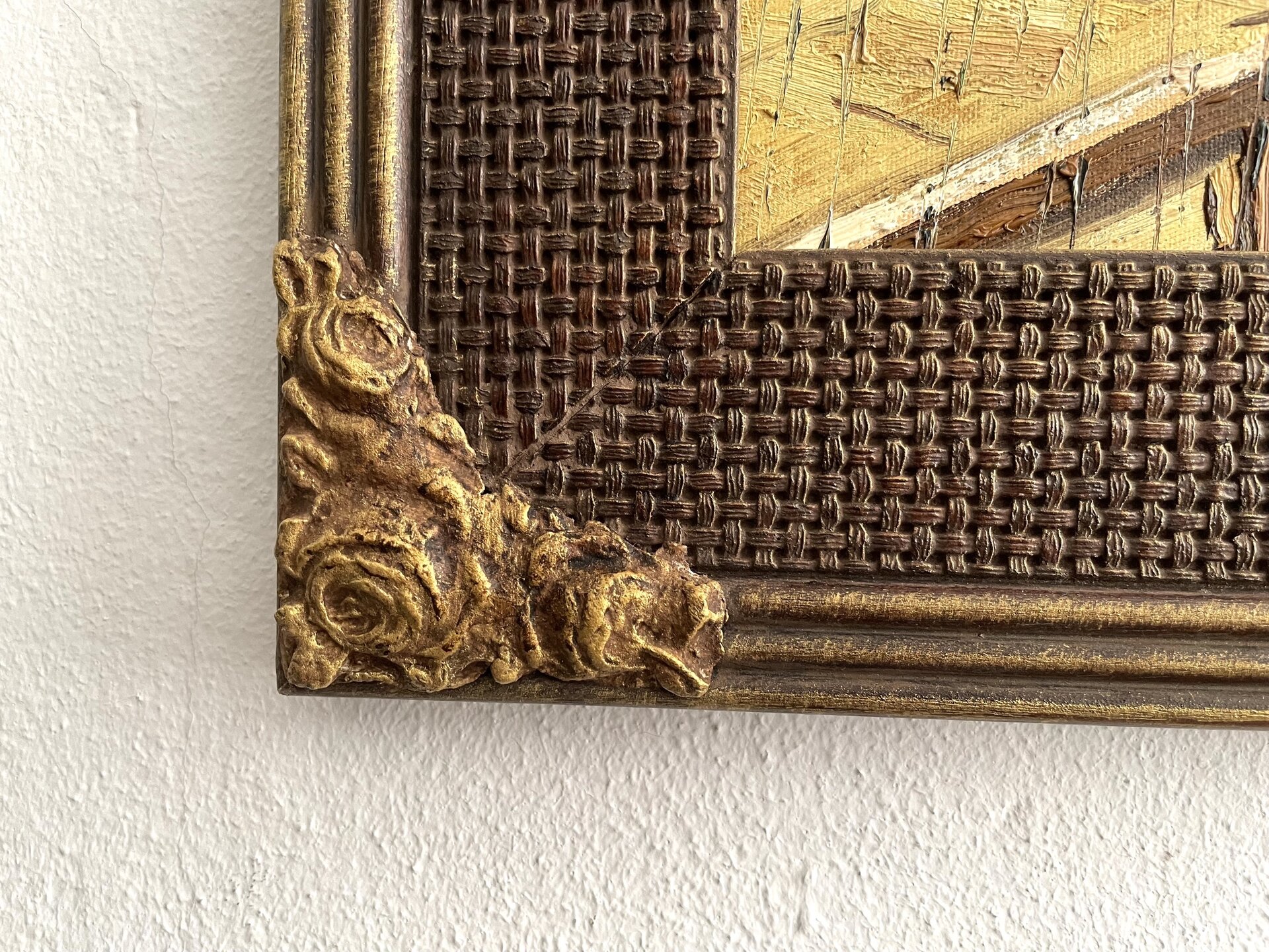 Bridge in the Rain detail framed Van Gogh reproduction, hand-painted in oil on canvas