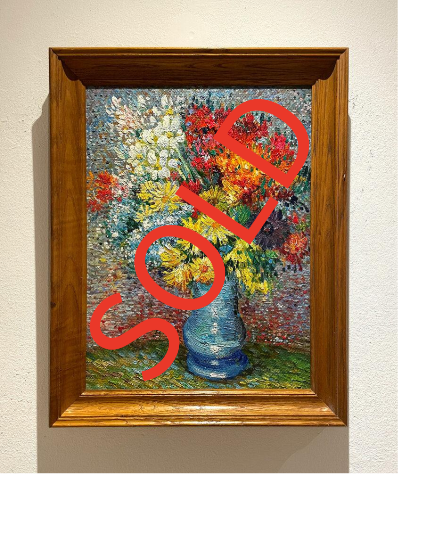 Sold Flowers in a blue Vase framed Van Gogh reproduction