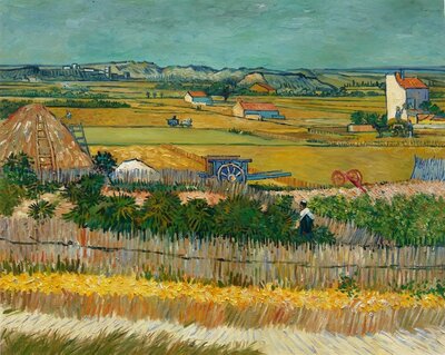Harvest La Crau with Montmajour in the Background Van Gogh reproduction