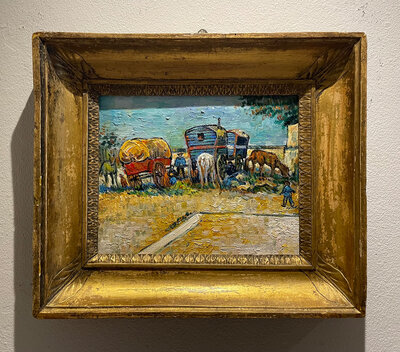Framed Encampment of Gypsies with Caravans Van Gogh reproduction