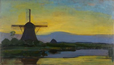 Oostzijde windmill at night Mondriaan reproductie