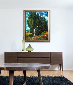 Cypresses with two figures Van Gogh replica framed