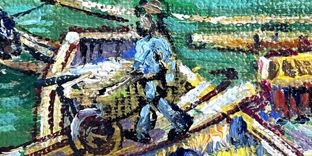 Quay with Men Unloading Sand Barges framed Van Gogh reproduction detail