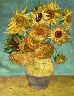 Vase With Twelve Sunflowers Van Gogh Reproduction, hand-painted in oil on canvas