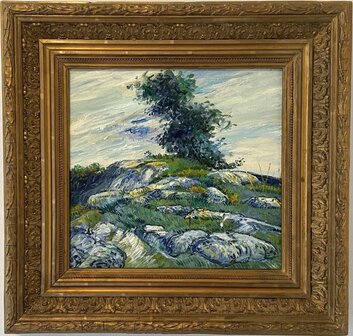 Framed Rocks with oak Tree Van Gogh reproduction