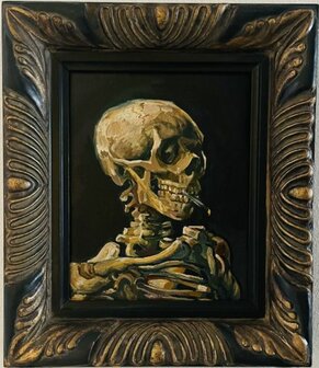 Framed Skull with burning cigarette Van gogh reproduction