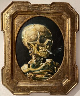Skull with a burning cigarette framed Vincent van Gogh reproduction