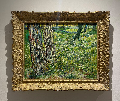 Tree Trunks in the Grass framed Van Gogh reproduction