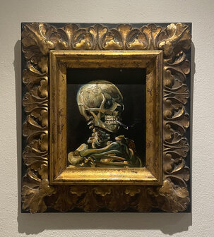 Skull with burning cigarette framed Vincent van gogh reproduction