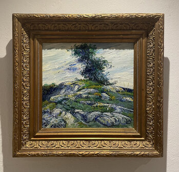 Framed Rocks with oak Tree Van Gogh reproduction