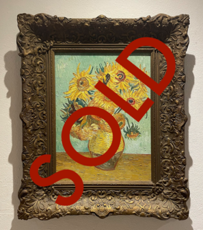 Vase With Twelve Sunflowers framed Van Gogh reproduction, hand-painted in oil on canvas