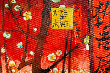 detail Flowering Plum Tree framed Van Gogh reproduction