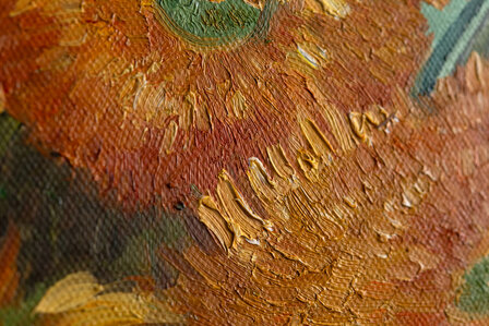 Vase with Twelve Sunflowers framed Van Gogh replica detail