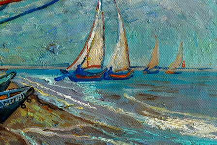 Fishing Boats on the Beach framed Van Gogh reproduction detail