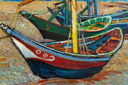detail Fishing Boats on the Beach framed Van Gogh reproduction