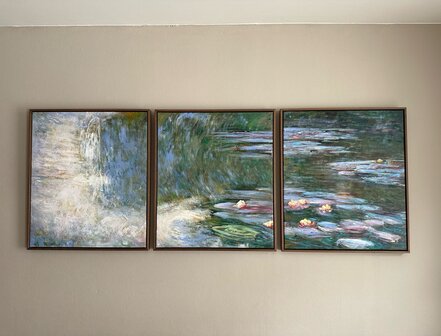 3 paintings Water Lilies Paris, Monet reproduction in interior