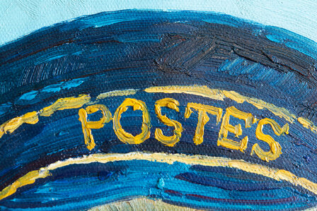 detail Portrait of Postman Joseph Roulin framed Van Gogh replica