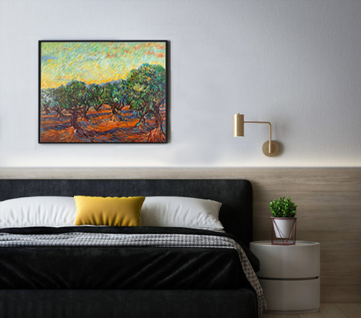 Olive Grove: Orange Sky Van Gogh reproduction framed