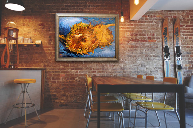 Two Cut Sunflowers Oil painting Reproduction framed