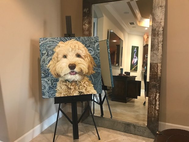 Van Dogh dog painting on easel