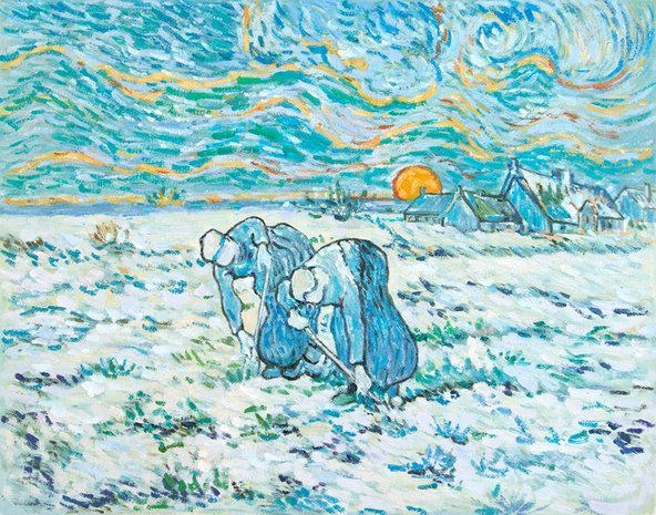Two Peasant Women Digging in Field with Snow Van Gogh replica