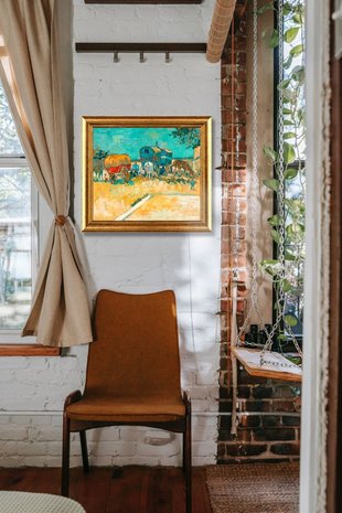Encampment of Gypsies with Caravans Van Gogh replica framed