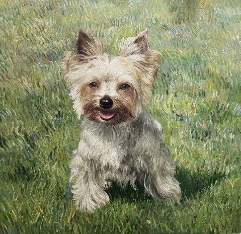Van Dogh, your dog painted in oil on canvas in Van Gogh style