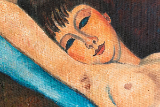 detail Reclining Nude on Blue Cushion Modigliani reproduction