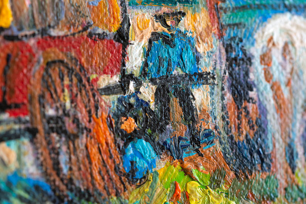 Framed Encampment of Gypsies with Caravans Van Gogh replica detail