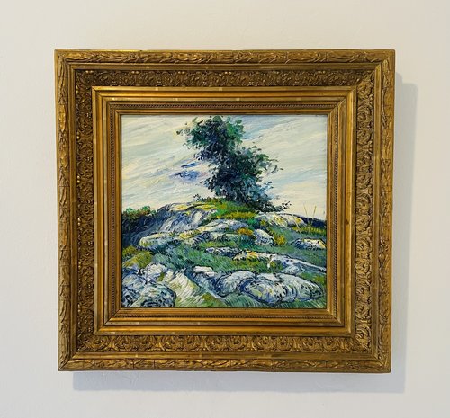 Framed Rocks with oak Tree Van Gogh reproduction