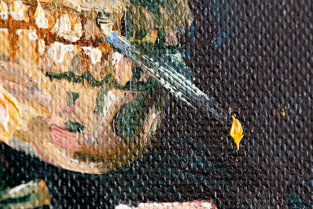 Skull with burning cigarette framed Van gogh replica detail