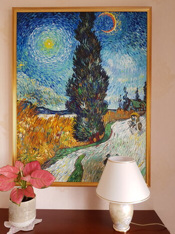 Road with Cypress and Star Van Gogh Reproduction, hand-painted in oil on canvas
