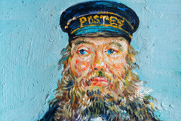 Portrait of the Postman Joseph Roulin framed Van Gogh replica detail