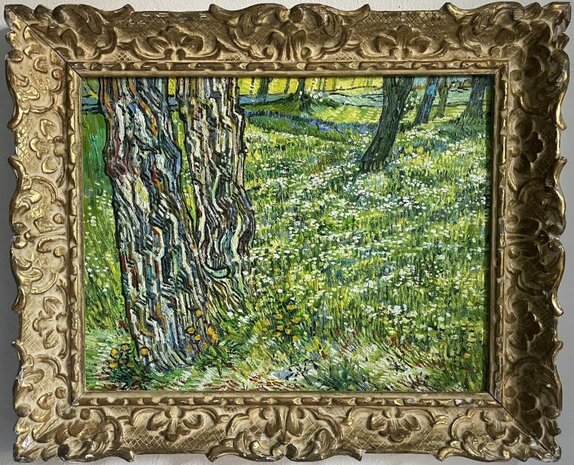 Tree Trunks in the Grass framed Van Gogh reproduction