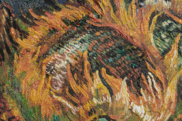 Four cut Sunflowers framed Van Gogh reproduction detail