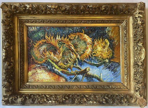 Four cut Sunflowers framed Van Gogh reproduction