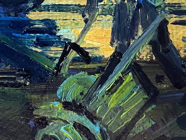 detail Men Unloading Coal Barges framed Van Gogh replica