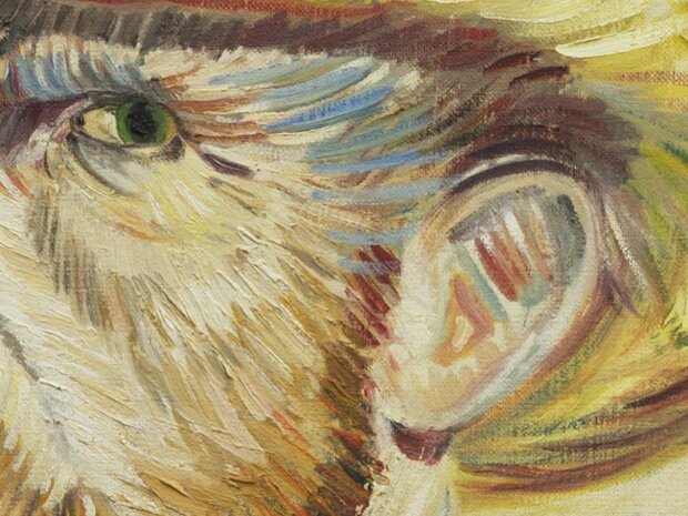 Self Portrait with Straw Hat by Cees van Loon Van Gogh replica detail