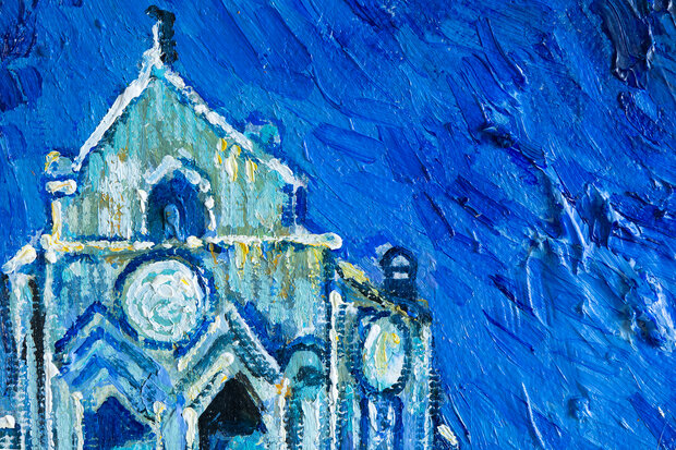 The Church at Auvers framed Van Gogh reproduction detail