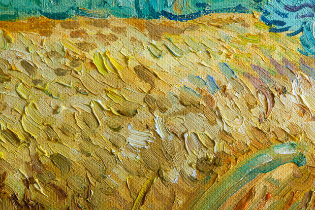 detail Wheat Field with Cypresses framed Van Gogh reproduction