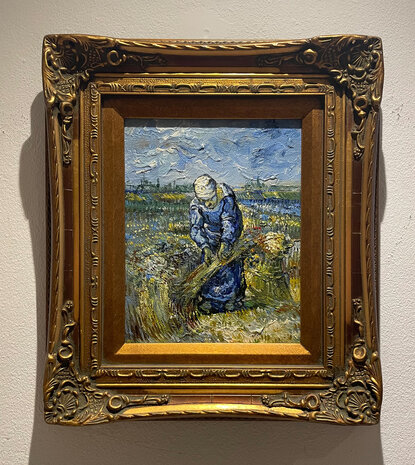Peasant Woman binding Sheaves framed Van Gogh reproduction