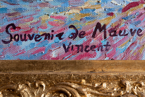 Pink Peach Tree framed Van Gogh reproduction detail