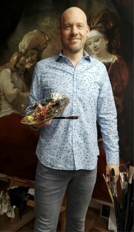 Jacob Blessing the Sons of Joseph being panted by Nard Kwast Rembrandt replica