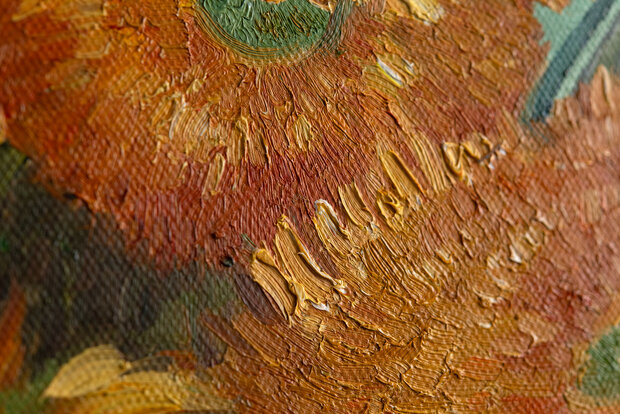 Vase with Twelve Sunflowers framed Van Gogh replica detail