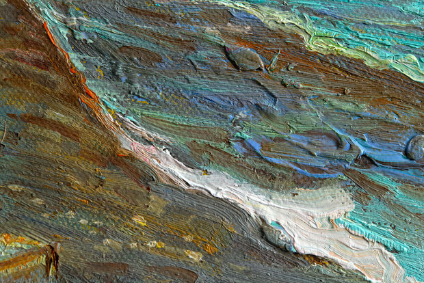 deatil Fishing Boats on the Beach framed Van Gogh replica