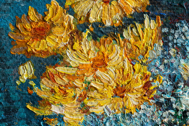 Vase with lilacs, daisies, anemones framed Van Gogh replica detail