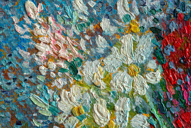 detail Flowers in a blue Vase framed Van Gogh reproduction