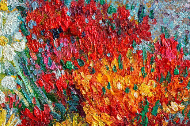 Flowers in a blue Vase framed Van Gogh replica detail