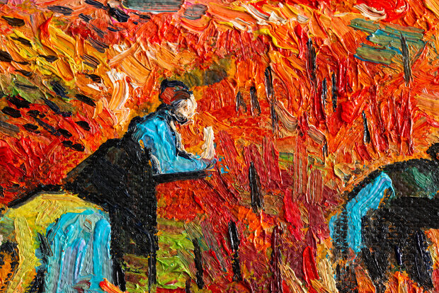 The Red Vineyard framed Van Gogh replica detail