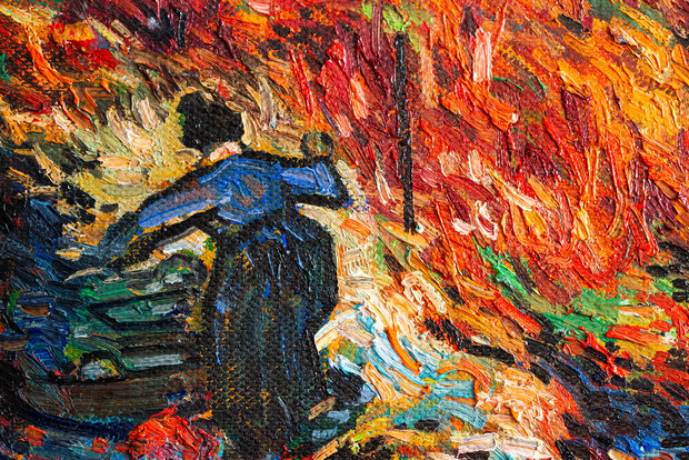 The Red Vineyard framed Van Gogh reproduction detail